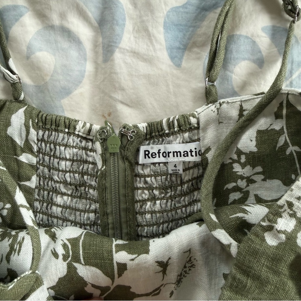 Reformation Frankie Linen Dress - Green Floral - Size 4 - Picture 6 of 8